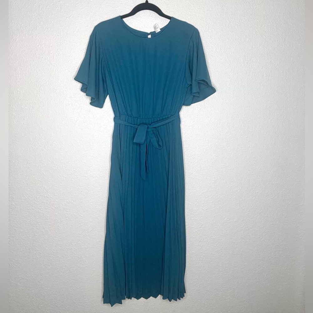 Midi Pleated Teal Dress
